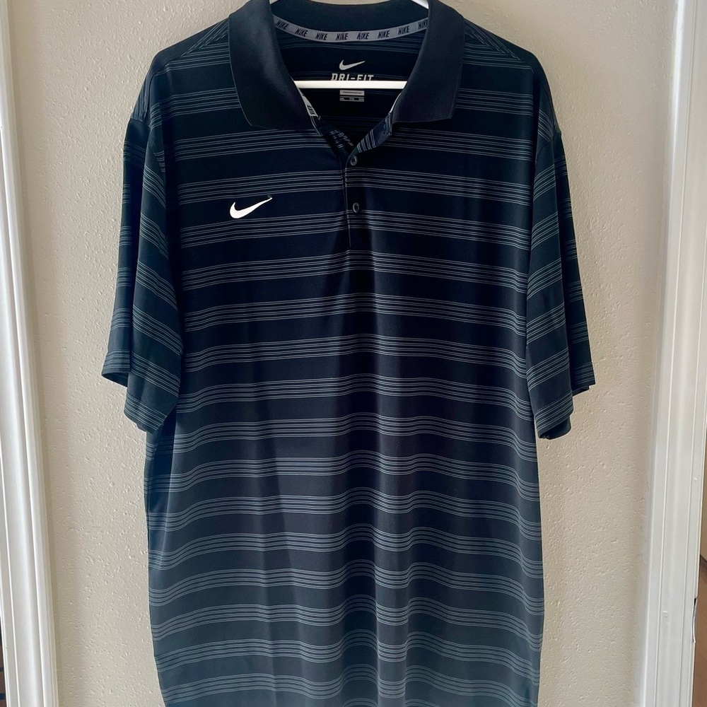 Nike Golf Dri Fit Men's XXL Black Gray Striped Men’s Polo Shirt